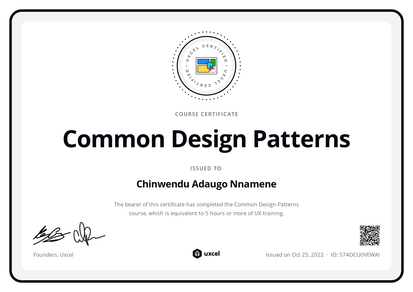 Chinwendu Adaugo Nnamene's certificate